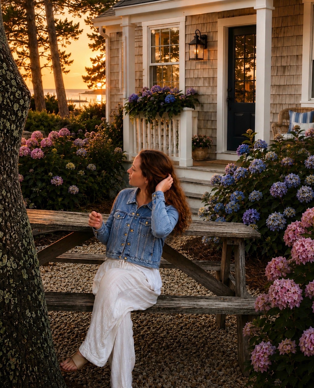 Pink Coastal Sailboat Denim Jacket