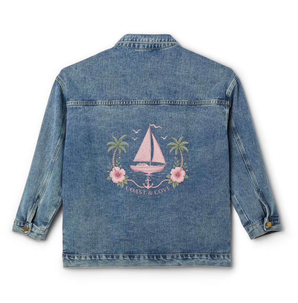 Pink Coastal Sailboat Denim Jacket